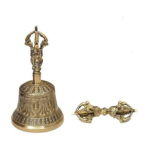  PARIJAT HANDICRAFT Tibetan Buddhist Meditation Bell and Dorje Set Made from traditional Tibetan formula of 7 metals (5-Inch)
