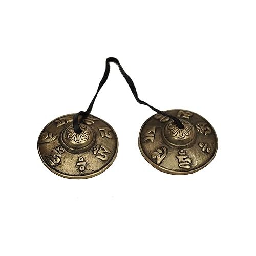  Dharma Store - Tibetan Tingsha Cymbals - 6.2 cm - OM Mane Padme Hum Symbols Embossed