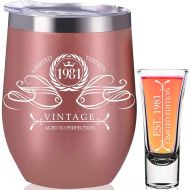 [아마존베스트]PARIS PRODUCTS CO. 1981 40th Birthday Gifts For Women, 40th Birthday Decorations Present for Women, Funny Present Ideas Her Wife Mom, Rose Gold Wine Tumbler 12 Oz Stainless Steel Insulated Shot Glass