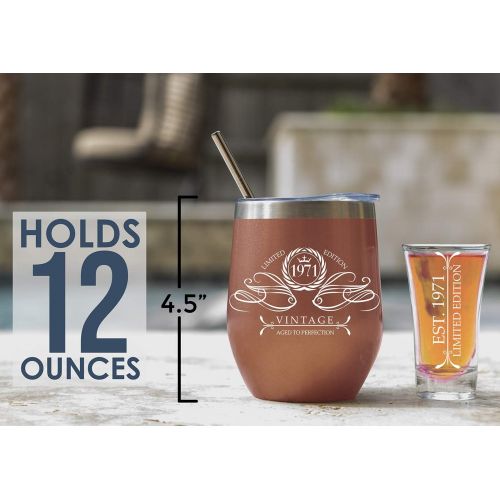  [아마존베스트]PARIS PRODUCTS CO. 1971 50th Birthday Gifts For Women, 50th Birthday Decorations Present for Women, Funny Present Ideas Her Wife Mom, Rose Gold Wine Tumbler 12 oz Stainless Steel Insulated Shot Glass