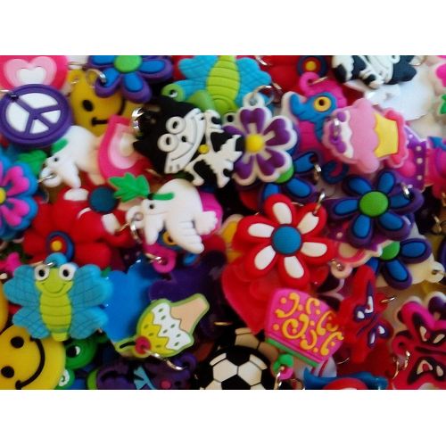  [아마존베스트]PARK AVE 100 Silicone Charms - Variety Pack - Compatible with All Common Bracelet Rubber Band Loom Kits - Colorful Assorted Designs for Childrens Jewelry, Arts & Crafts, Party Favo