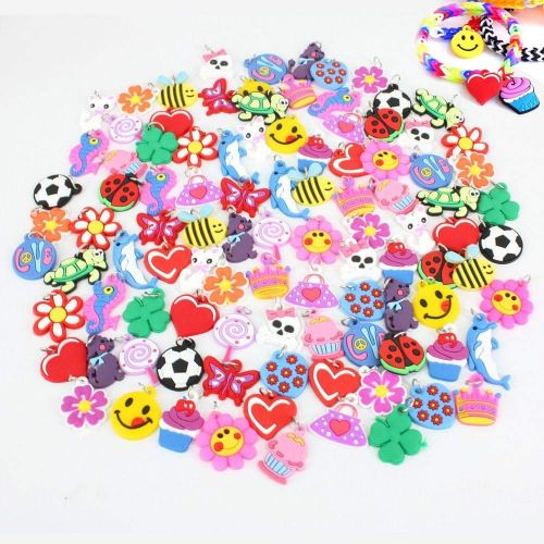  [아마존베스트]PARK AVE 100 Silicone Charms - Variety Pack - Compatible with All Common Bracelet Rubber Band Loom Kits - Colorful Assorted Designs for Childrens Jewelry, Arts & Crafts, Party Favo