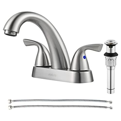  PARLOS 2-Handle Bathroom Sink Faucet with Drain Assembly and Supply Hose Lead-Free cUPC Lavatory Faucet Mixer Double Handle Tap Deck Mounted Brushed Nickel,13598