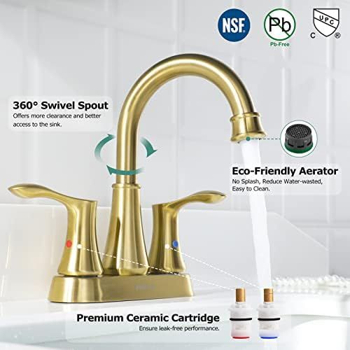  PARLOS 2-Handle Bathroom Faucet Brushed Gold with Pop-up Drain & Supply Lines, Demeter 1362708