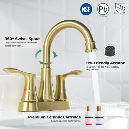  PARLOS 2-Handle Bathroom Faucet Brushed Gold with Pop-up Drain & Supply Lines, Demeter 1362708