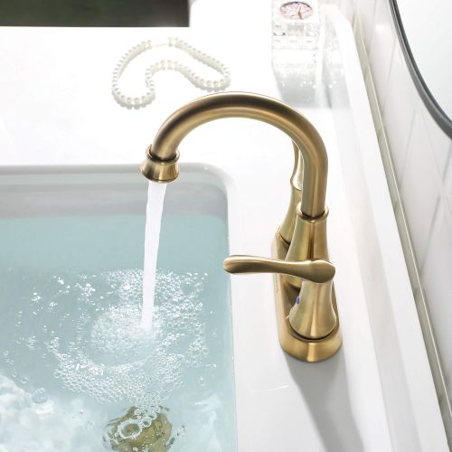  PARLOS 2-Handle Bathroom Faucet Brushed Gold with Pop-up Drain & Supply Lines, Demeter 1362708