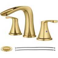 PARLOS Waterfall Widespread Bathroom Sink Faucet 2 Handles with Metal Pop Up Drain & cUPC Faucet Supply Lines, Brushed Gold, Doris 1407008