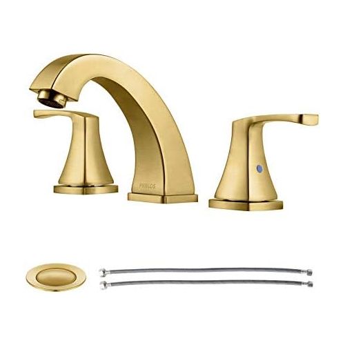  PARLOS 2-Handle Widespread Bathroom Faucet with Metal Pop Up Drain and cUPC Faucet Supply Lines, Brushed Gold, Doris 1417208