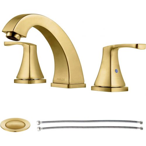  PARLOS 2-Handle Widespread Bathroom Faucet with Metal Pop Up Drain and cUPC Faucet Supply Lines, Brushed Gold, Doris 1417208