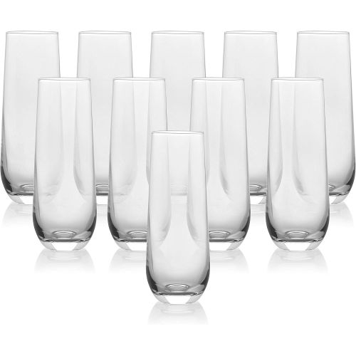  [아마존베스트]PARNOO Set of 10 Classic Flute Champagne Stemless Glasses (10 Ounce) - Toasting Sparkling Wine / Wedding Flutes
