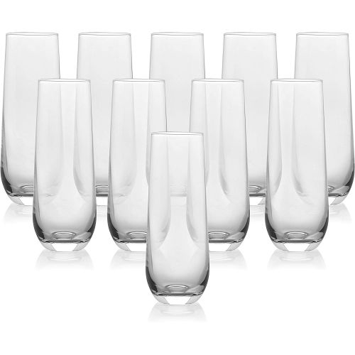  [아마존베스트]PARNOO Set of 10 Classic Flute Champagne Stemless Glasses (10 Ounce) - Toasting Sparkling Wine / Wedding Flutes