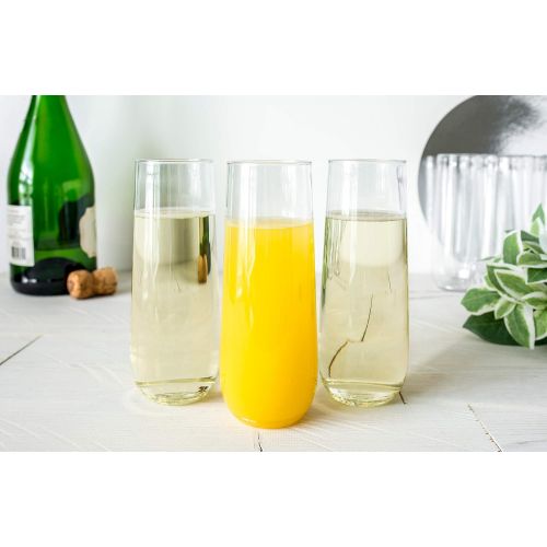  [아마존베스트]PARNOO Set of 10 Classic Flute Champagne Stemless Glasses (10 Ounce) - Toasting Sparkling Wine / Wedding Flutes