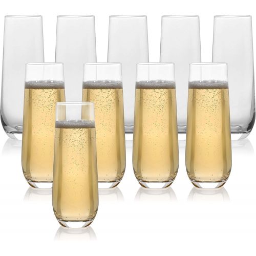  [아마존베스트]PARNOO Set of 10 Classic Flute Champagne Stemless Glasses (10 Ounce) - Toasting Sparkling Wine / Wedding Flutes