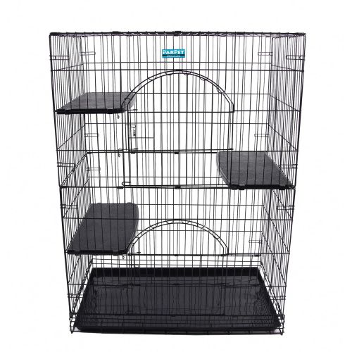  PARPET Foldable Cat Wire Cages/Pet Playpen,2 Door, Includes 3 Perches, Tray& 4 Locking Casters