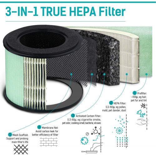  PARTU Air Purifier True HEPA Filter Alleviates Allergies, Eliminates Smoke, Smog,Dust, Pollen, Odor, Germs, Mold，Anion Feature Air Cleaner，No Ozone，Ultra-Silent Sleep Mode(Availabl