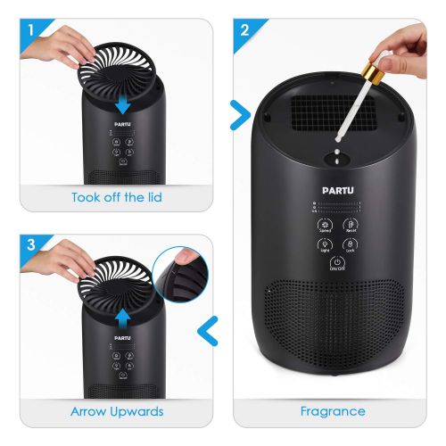  PARTU Hepa Air Purifier - Smoke Air Purifiers for Home with Fragrance Sponge - 100% Ozone Free, Lock Button, Removing 99.97% Allergies, Dust, Pollen, Pet Dander, Mold (Available fo