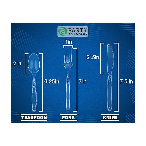  Party Bargains Disposable Cutlery set, SAPPHIRE Design, Clear Color, 360 Pieces: 180 Forks, 120 Spoons, 60 Knives