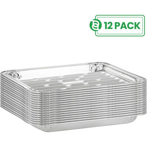  [아마존베스트]Party Bargains Disposable Aluminum Broiler Baking Cooking Pan & Grill Liner, Sheets of Broiler Pans - Size 12 X 8 3/4 X 1 1/ | Pack of 12