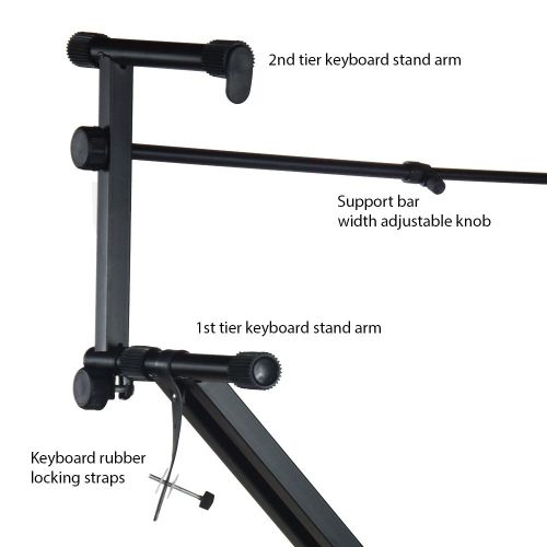  PARTYSAVING Pro Series Portable 2 Tier Doubled Keyboard Stand with Locking Straps APL1158, Two-Tier