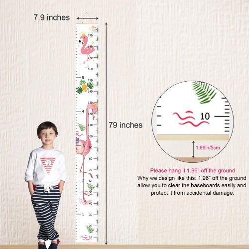  PASHOP Kids Flamingo Growth Chart Baby Roll-up Wood Frame Canvas Fabric Removable Height Growth Chart Wall Art Hanging Ruler Wall Decor for Nursery Bedroom 79 x 7.9 Inch (Flamingo)