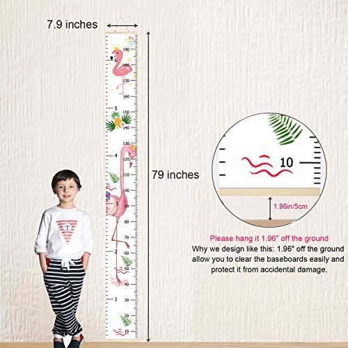  PASHOP Kids Flamingo Growth Chart Baby Roll-up Wood Frame Canvas Fabric Removable Height Growth Chart Wall Art Hanging Ruler Wall Decor for Nursery Bedroom 79 x 7.9 Inch (Flamingo)
