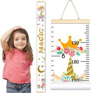 PASHOP Kids Unicorn Growth Chart Baby Roll-up Wood Frame Canvas Fabric Removable Height Growth Chart Wall Art Hanging Ruler Wall Decor for Nursery Bedroom 79 x 7.9 Inch (Unicorn Wh