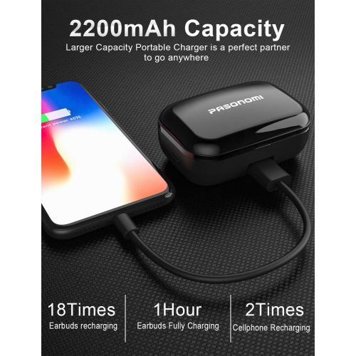  [아마존 핫딜]  [아마존핫딜]PASONOMI Bluetooth Earbuds Wireless Headphones Bluetooth Headset Wireless Earphones IPX7 Waterproof Bluetooth 5.0 Stereo Hi-Fi Sound with 2200mA Charging Case [2019 Version] (Black