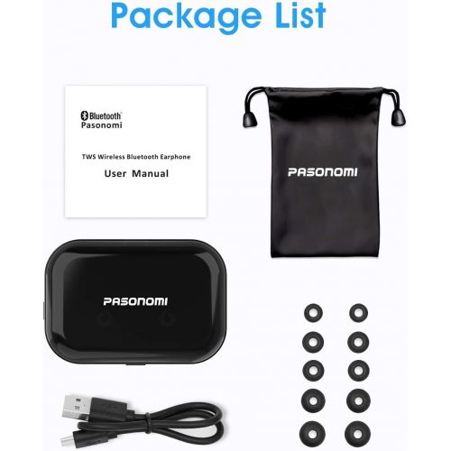  [아마존베스트]PASONOMI Bluetooth Earbuds Wireless Headphones Bluetooth Headset Wireless Earphones IPX7 Waterproof Bluetooth 5.0 Stereo Hi-Fi Sound with 2200mA Charging Case [2019 Version] (Black