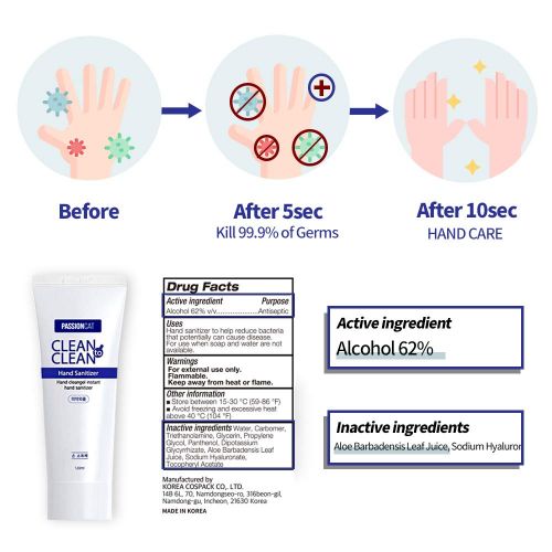  Hand Sanitizer Gel with Aloe (4 Oz Tube, 62% Alcohol) - Kills 99.9% of Germs with Moisturizing Waterless Gel for Soft Hands, PASSIONCAT