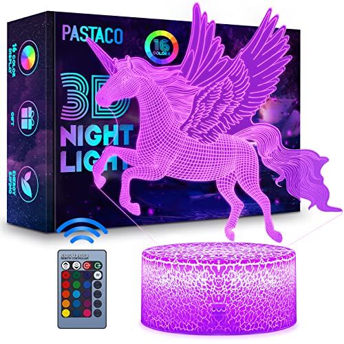  [아마존베스트]PASTACO Unicorns Gifts for Girls, Unicorn Night Lights for Girls Room, 16 Colors Changing & Dimmable LED Bedside Lamp for Girls Bedroom with Remote/Touch Unicorn Toys for Kids Birt