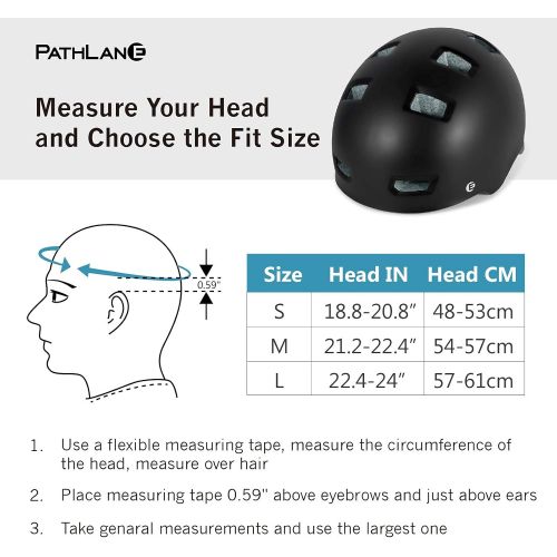  PATHLANE Skateboard Bike Helmet for Kids Youth Adult,CPSC and ASTM Safety Certified Helmet for Bicycle Skateboarding Scooter Skating Helmets with Adjustable Dial