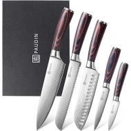 PAUDIN Kitchen Knife Set, Ultra Sharp Knife Set with Pakkawood Handle, High Carbon Stainless Steel Knives Set for Kitchen, 5 Piece Chef Knife Set Come with Gift Box
