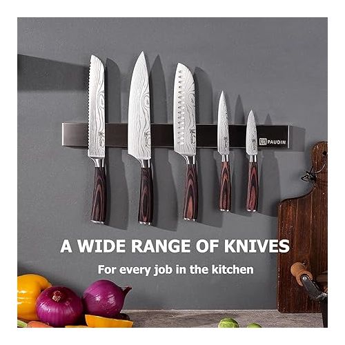  PAUDIN Kitchen Knife Set, Ultra Sharp Knife Set with Pakkawood Handle, High Carbon Stainless Steel Knives Set for Kitchen, 5 Piece Chef Knife Set Come with Gift Box