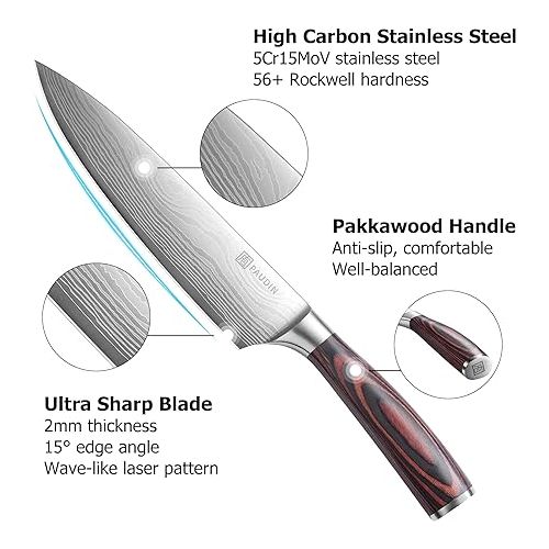  PAUDIN Kitchen Knife Set, 3 Piece High Carbon Stainless Steel Professional Chef Knife Set with Ultra Sharp Blade & Wooden Handle (Kitchen Knife Set 3 Pcs)