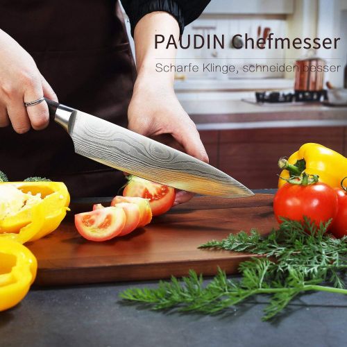  PAUDIN Kochmesser Kuechenmesser 20cm Profi Messer Chefmesser Allzweckmesser aus hochwertigem Carbon Edelstahl, Extra Scharfe Messerklinge mit ergonomischer Griff