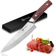 [아마존 핫딜]  [아마존핫딜]PAUDIN 8 inch Chef Knife - Pro Kitchen Knife High Carbon Stainless Steel 7Cr17Mov Hammered Pattern Sharp Knife with Ergonomic Handle, Best Kitchen Knife for Dealing with Meat, Frui