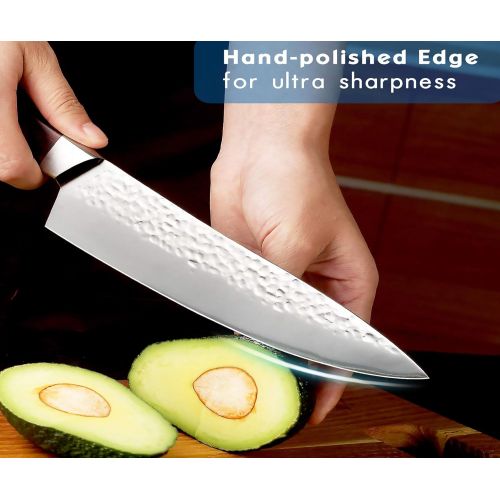  [아마존 핫딜]  [아마존핫딜]PAUDIN 8 inch Chef Knife - Pro Kitchen Knife High Carbon Stainless Steel 7Cr17Mov Hammered Pattern Sharp Knife with Ergonomic Handle, Best Kitchen Knife for Dealing with Meat, Frui