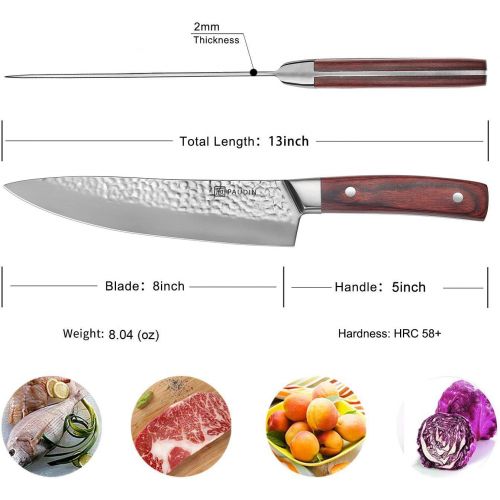  [아마존 핫딜]  [아마존핫딜]PAUDIN 8 inch Chef Knife - Pro Kitchen Knife High Carbon Stainless Steel 7Cr17Mov Hammered Pattern Sharp Knife with Ergonomic Handle, Best Kitchen Knife for Dealing with Meat, Frui