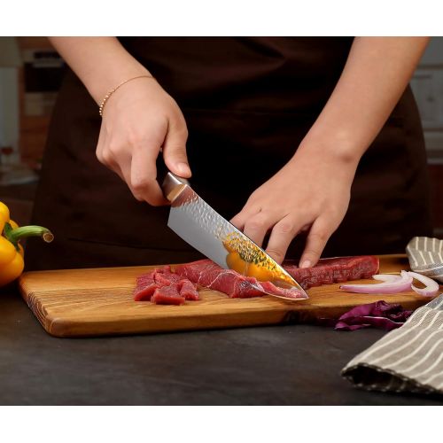  [아마존 핫딜]  [아마존핫딜]PAUDIN 8 inch Chef Knife - Pro Kitchen Knife High Carbon Stainless Steel 7Cr17Mov Hammered Pattern Sharp Knife with Ergonomic Handle, Best Kitchen Knife for Dealing with Meat, Frui