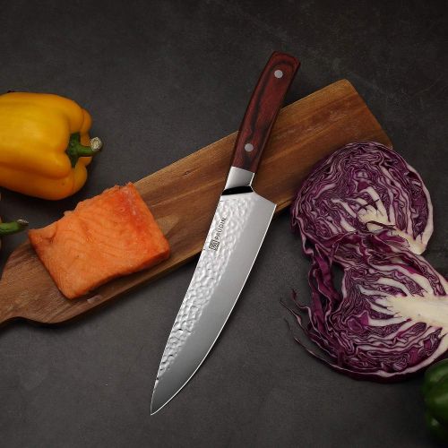  [아마존 핫딜]  [아마존핫딜]PAUDIN 8 inch Chef Knife - Pro Kitchen Knife High Carbon Stainless Steel 7Cr17Mov Hammered Pattern Sharp Knife with Ergonomic Handle, Best Kitchen Knife for Dealing with Meat, Frui