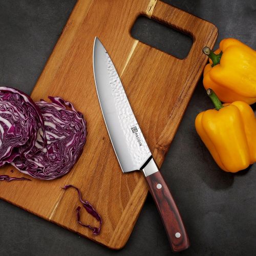  [아마존 핫딜]  [아마존핫딜]PAUDIN 8 inch Chef Knife - Pro Kitchen Knife High Carbon Stainless Steel 7Cr17Mov Hammered Pattern Sharp Knife with Ergonomic Handle, Best Kitchen Knife for Dealing with Meat, Frui