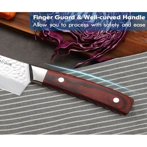  [아마존 핫딜]  [아마존핫딜]PAUDIN 8 inch Chef Knife - Pro Kitchen Knife High Carbon Stainless Steel 7Cr17Mov Hammered Pattern Sharp Knife with Ergonomic Handle, Best Kitchen Knife for Dealing with Meat, Frui