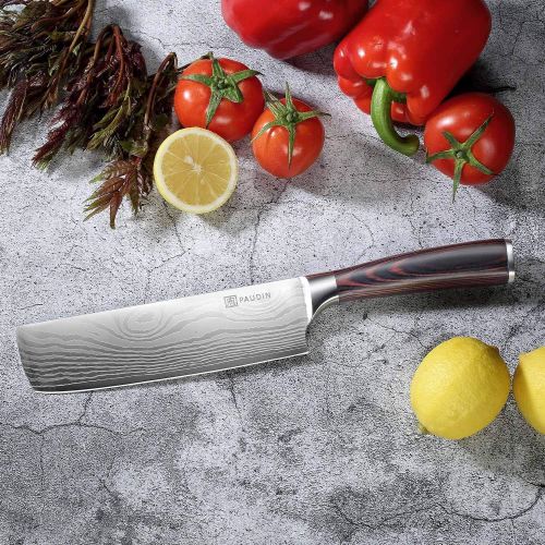  [아마존핫딜][아마존 핫딜] Nakiri Knife - PAUDIN Razor Sharp Meat Cleaver 7 inch High Carbon German Stainless Steel Vegetable Kitchen Knife, Multipurpose Asian Chef Knife for Home and Kitchen with Ergonomic