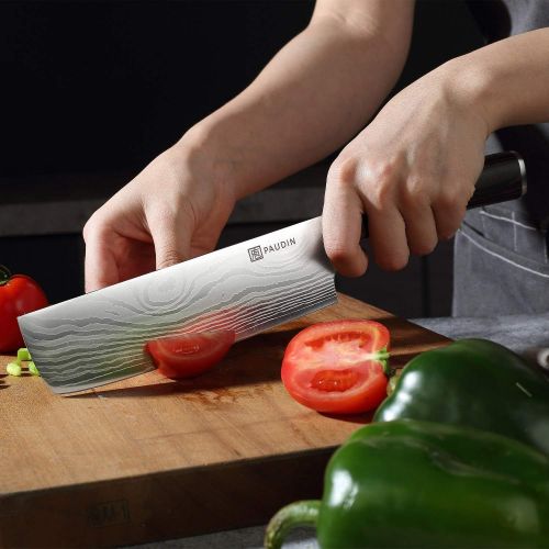  Nakiri Knife - PAUDIN Razor Sharp Meat Cleaver 7 inch High Carbon German Stainless Steel Vegetable Kitchen Knife, Multipurpose Asian Chef Knife for Home and Kitchen with Ergonomic