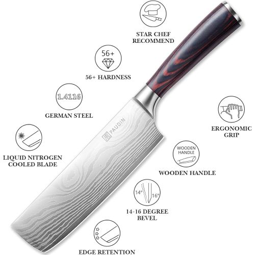  Nakiri Knife - PAUDIN Razor Sharp Meat Cleaver 7 inch High Carbon German Stainless Steel Vegetable Kitchen Knife, Multipurpose Asian Chef Knife for Home and Kitchen with Ergonomic