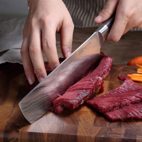  Nakiri Knife - PAUDIN Razor Sharp Meat Cleaver 7 inch High Carbon German Stainless Steel Vegetable Kitchen Knife, Multipurpose Asian Chef Knife for Home and Kitchen with Ergonomic