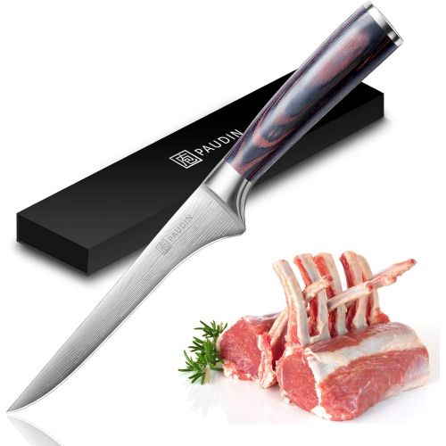  Boning Knife - PAUDIN Super Sharp Fillet Knife 6 Inch German High Carbon Stainless Steel Flexible Kitchen Knife for Meat Fish Poultry Chicken with Ergonomic Handle