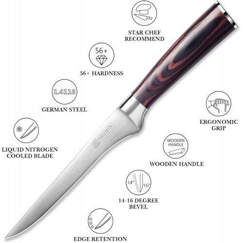  Boning Knife - PAUDIN Super Sharp Fillet Knife 6 Inch German High Carbon Stainless Steel Flexible Kitchen Knife for Meat Fish Poultry Chicken with Ergonomic Handle