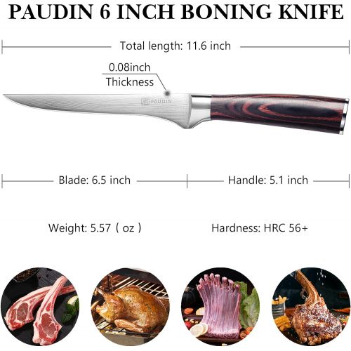  Boning Knife - PAUDIN Super Sharp Fillet Knife 6 Inch German High Carbon Stainless Steel Flexible Kitchen Knife for Meat Fish Poultry Chicken with Ergonomic Handle