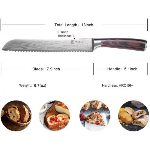  Bread Knife - PAUDIN N4 8 Serrated Knife, Ultra Sharp German High Carbon Stainless Steel Bread Cutting Knife for Homemade Bread, Cake Knife with Ergonomic Handle and Gift Box for C